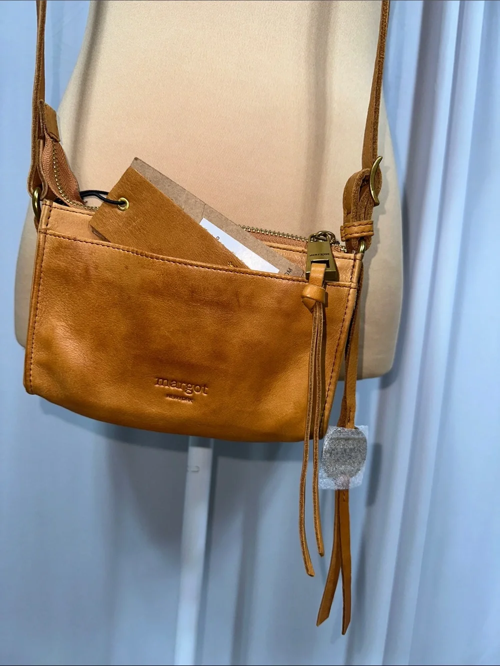 margot Cognac Leather Crossbody Bag with Tassel